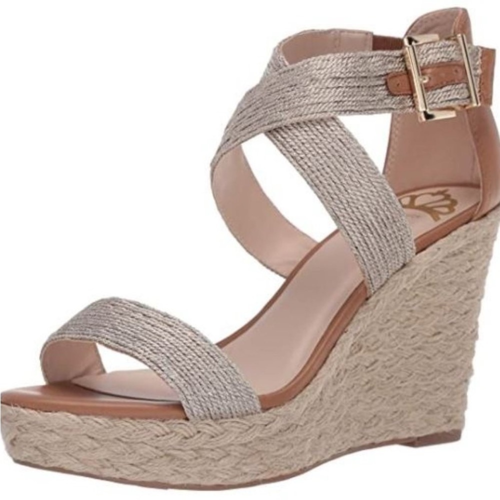 New Fergilicious by Fergie Maxi Champagne Espadrille Wedge Sandals size 10